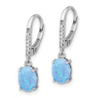 Sterling Silver RH-plated CZ & Oval Blue Cr. Opal Leverback Dangle Earrings - Birthstone Company