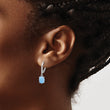 Sterling Silver RH-plated CZ & Oval Blue Cr. Opal Leverback Dangle Earrings - Birthstone Company