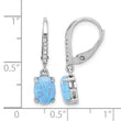 Sterling Silver RH-plated CZ & Oval Blue Cr. Opal Leverback Dangle Earrings - Birthstone Company