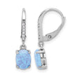 Sterling Silver RH-plated CZ & Oval Blue Cr. Opal Leverback Dangle Earrings - Birthstone Company