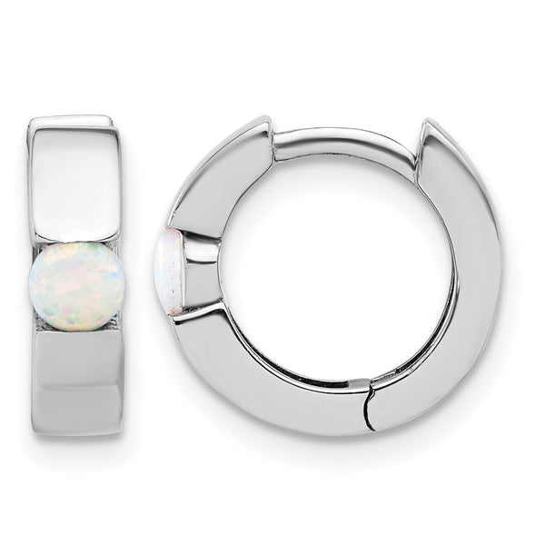 Sterling Silver RH-plated Polished Cr. Opal Hinged Round Hoop Earrings - Birthstone Company