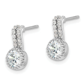 Sterling Silver Rhodium-plated Polished Two Row CZ Drop Post Earrings