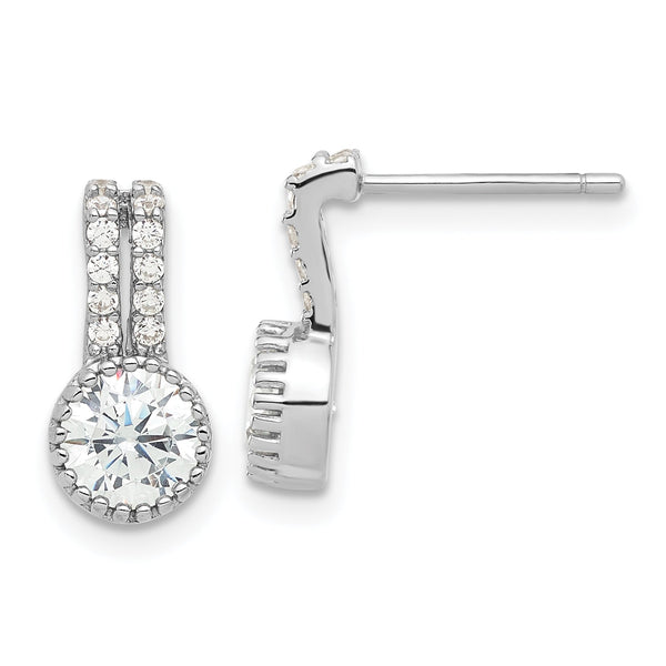 Sterling Silver Rhodium-plated Polished Two Row CZ Drop Post Earrings