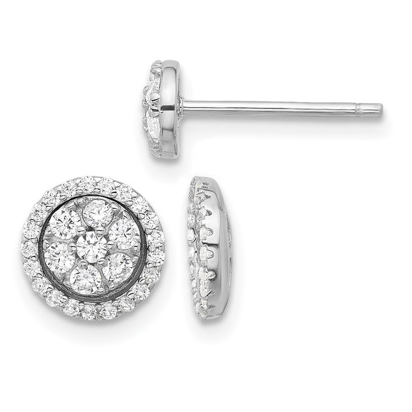 Sterling Silver Rhodium-plated CZ Cluster w/ Halo Jacket Post Earrings - Birthstone Company