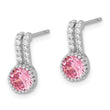Sterling Silver RH-plated Polished Two Row Pink & White CZ Post Earrings
