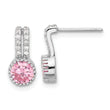 Sterling Silver RH-plated Polished Two Row Pink & White CZ Post Earrings