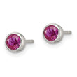 Sterling Silver Polished Pink CZ Round Bezel Stud Earrings
