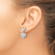 Sterling Silver Rhodium-plated Polished CZ Heart Dangle Post Earrings