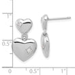 Sterling Silver Rhodium-plated Polished CZ Heart Dangle Post Earrings