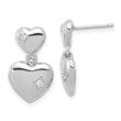 Sterling Silver Rhodium-plated Polished CZ Heart Dangle Post Earrings