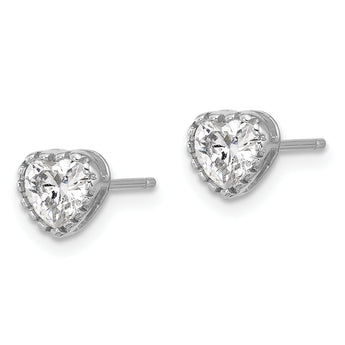 Sterling Silver Rhodium-plated CZ Heart Post Earrings