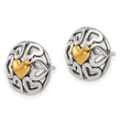Sterling Silver Gold-tone Polished & Antiqued Heart Circle Post Earrings