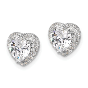 Sterling Silver Rhodium-plated 6mm CZ Heart Post Earrings