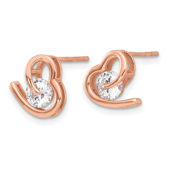 Sterling Silver Rose Tone Heart and CZ Post Earrings