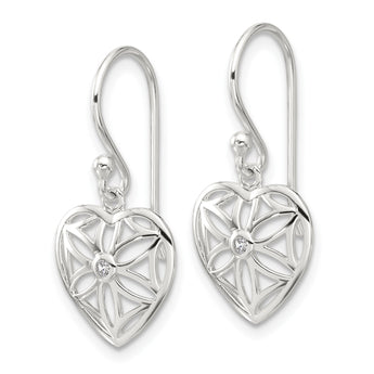 Sterling Silver E-coated with CZ Heart Shepherd Hook Dangle Earrings - Birthstone Company