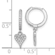 Sterling Silver Rhodium-plated CZ Heart Dangle Hinged Hoop Earrings