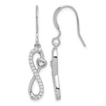 Sterling Silver Rhodium-plated Polished CZ Infinity Heart Dangle Earrings - Birthstone Company