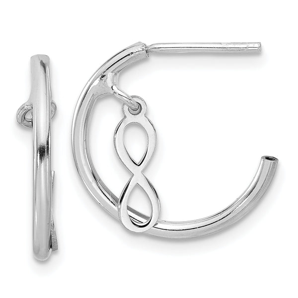 Sterling Silver Rh-plated Polished Infinity Dangle J-Hoop Post Earrings