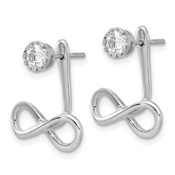 Sterling Silver Rhodium-plated Drop Infinity Jacket CZ Post Earrings - Birthstone Company