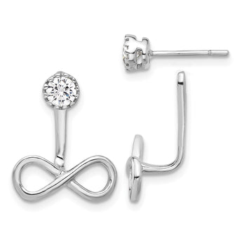 Sterling Silver Rhodium-plated Drop Infinity Jacket CZ Post Earrings - Birthstone Company