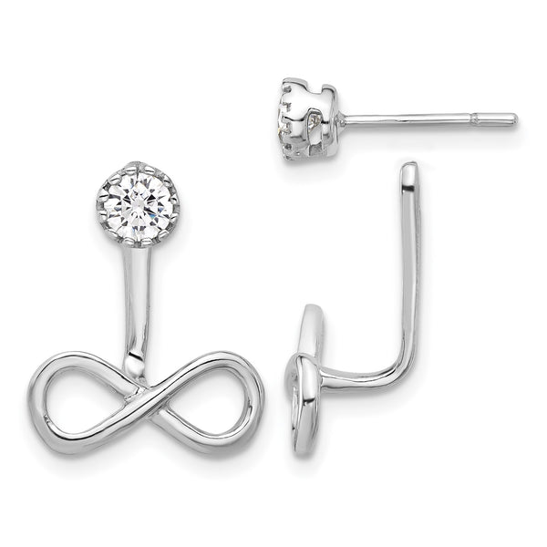Sterling Silver Rhodium-plated Drop Infinity Jacket CZ Post Earrings - Birthstone Company