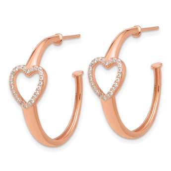 Sterling Silver Rose-tone CZ Heart Post Hoop Earrings
