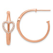 Sterling Silver Rose-tone CZ Heart Post Hoop Earrings