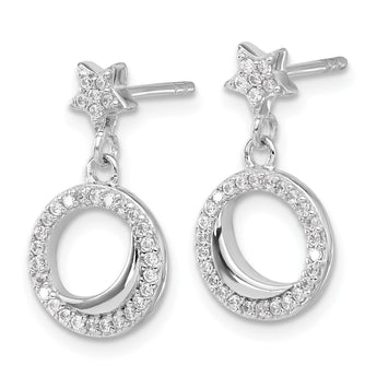 Sterling Silver Rhodium-plated Polished CZ Star Moon Dangle Post Earrings - Birthstone Company