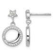 Sterling Silver Rhodium-plated Polished CZ Star Moon Dangle Post Earrings - Birthstone Company
