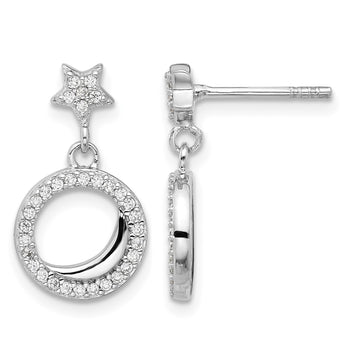 Sterling Silver Rhodium-plated Polished CZ Star Moon Dangle Post Earrings - Birthstone Company
