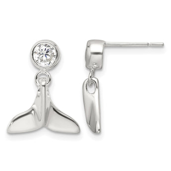 Sterling Silver Polished CZ Whale Tail Post Dangle Earrings - Birthstone Company