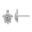 Sterling Silver Rhodium-plated Polished Multi-color CZ Turtle Post Earrings