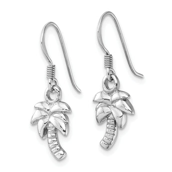 Sterling Silver Rhodium-Plated Polished Palm Tree Dangle Earrings