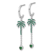 Sterling Silver Rhodium-plated Green CZ Palm Tree Heart Post Hoop Earrings