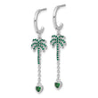 Sterling Silver Rhodium-plated Green CZ Palm Tree Heart Post Hoop Earrings - Birthstone Company