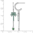 Sterling Silver Rhodium-plated Green CZ Palm Tree Heart Post Hoop Earrings - Birthstone Company