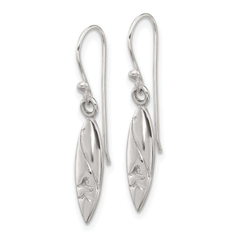 SS Polished Pointed Oval Wave Shephard Hook Dangle Earrings