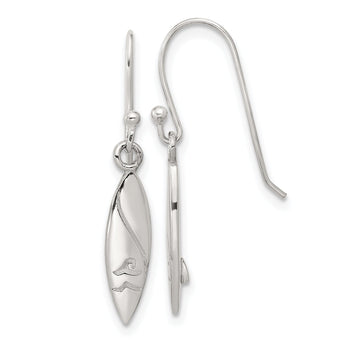 SS Polished Pointed Oval Wave Shephard Hook Dangle Earrings