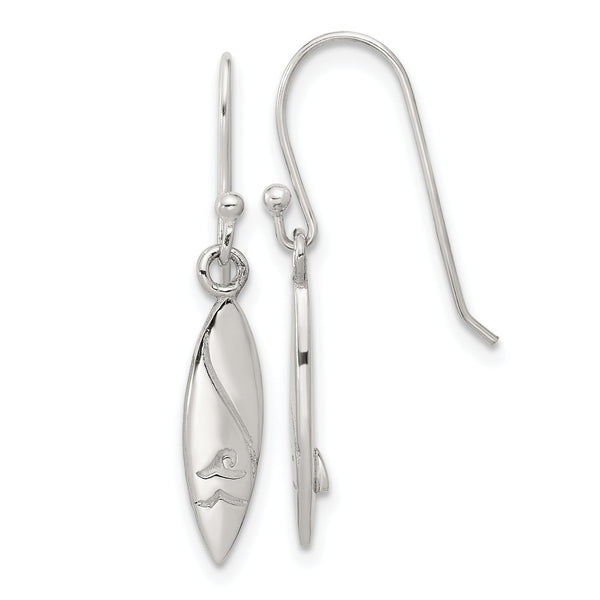 SS Polished Pointed Oval Wave Shephard Hook Dangle Earrings