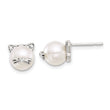Sterling Silver Polished and Antiqued CZ and Syn. Pearl Cat Post Earrings