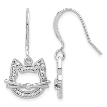 Sterling Silver Rhodium-plated CZ Cat Head Dangle Earrings - Birthstone Company