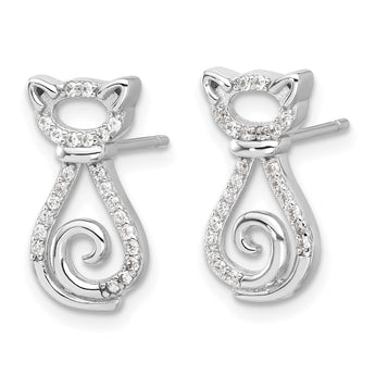 Sterling Silver Rhodium-plated CZ Cat Post Earrings