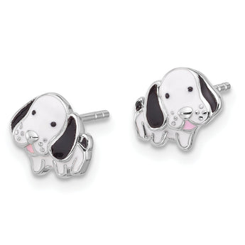 SS Rhodium-plated Black and White Enamel Dog Post Earrings