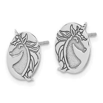 Sterling Silver Rhodium-plated Unicorn Post Earrings
