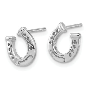 Sterling Silver Rhodium-plated Horseshoe Post Earrings