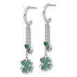 Sterling Silver Rhodium-plated Green CZ Clover Heart Post Hoop Earrings - Birthstone Company