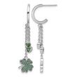 Sterling Silver Rhodium-plated Green CZ Clover Heart Post Hoop Earrings - Birthstone Company