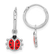 Sterling Silver Rhodium-plated Madi K Enamel Ladybug Hoop Earrings