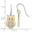 Sterling Silver and Gold Tone Black Enamel Owl Dangle Earrings