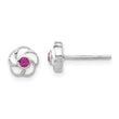 Sterling Silver Rhodium-plated Madi K Enamel Pink CZ Flower Post Earrings